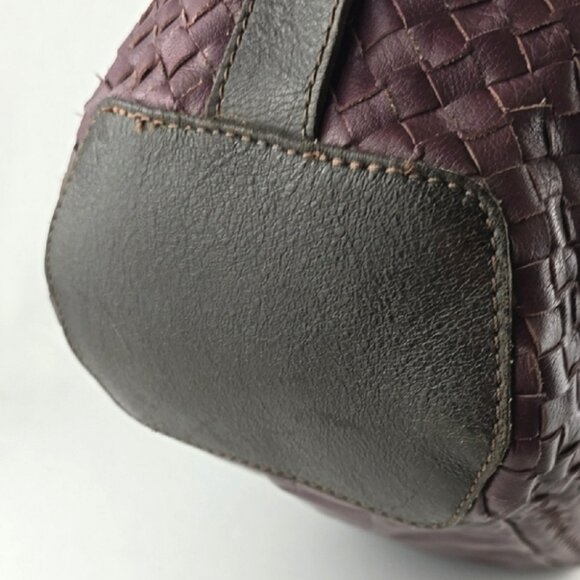TANO Purple Black Woven Leather Large Shoulder Handbag Satchel Top Zip Closure - Picture 8 of 15